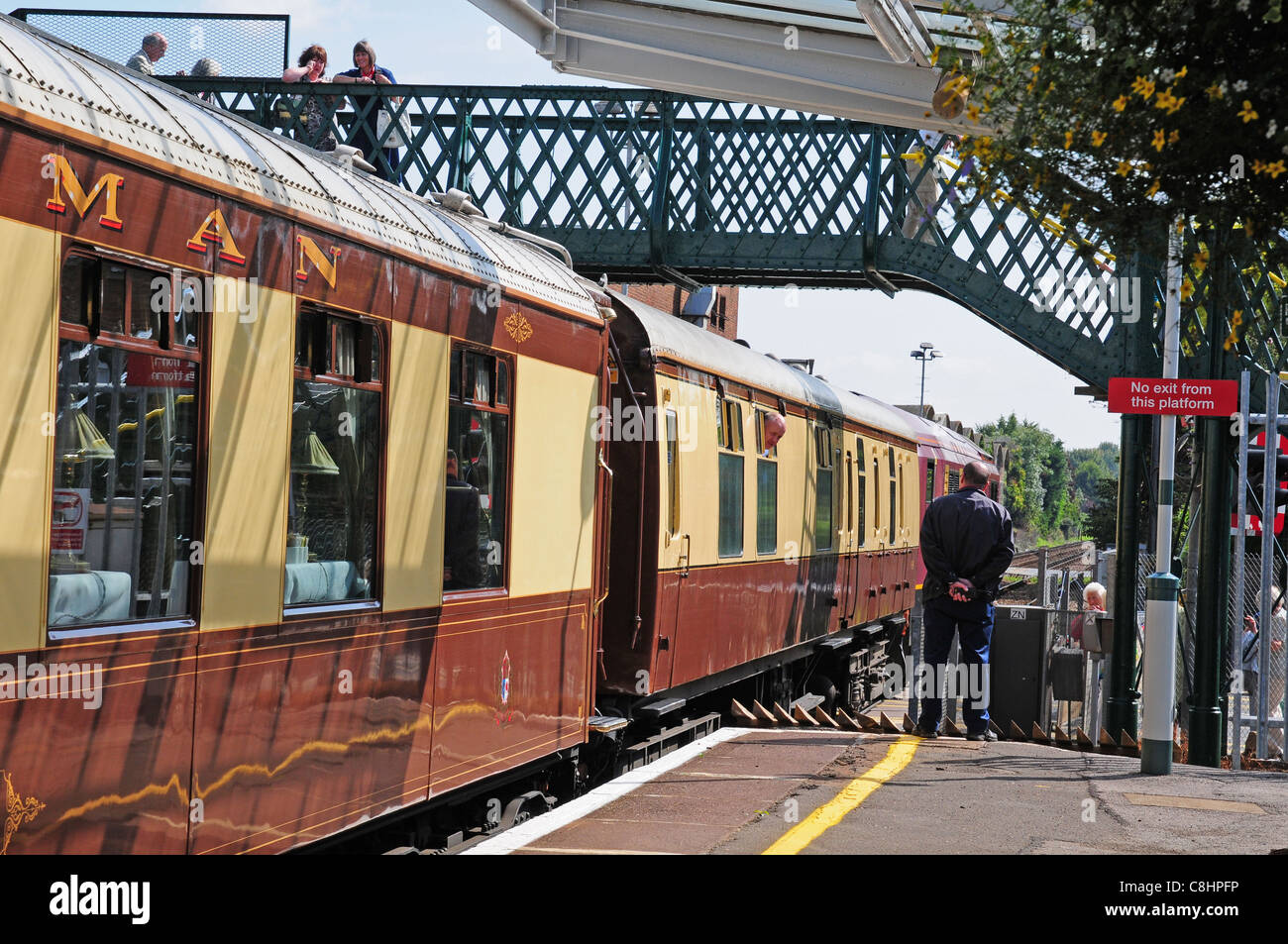 Pullman carriages of The Orient Express at Chichester Railway Station. Stock Photo