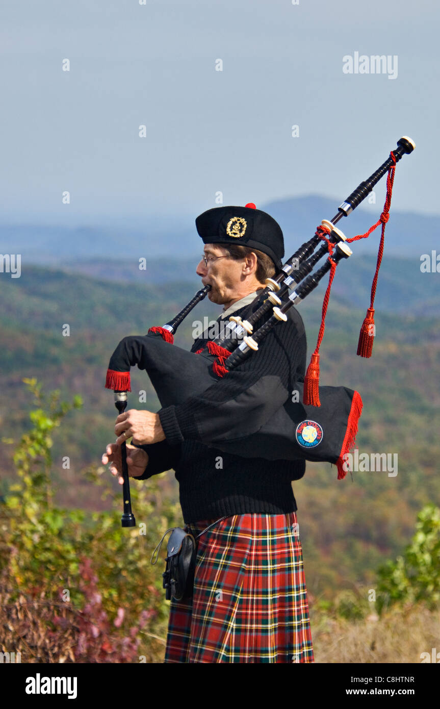 Man Playing Bagpipes at Overlook on the Cherohala Skyway in Monroe