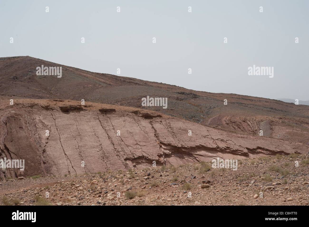 tilted bedding plane in exposed strata in the rocks of the Sahara near