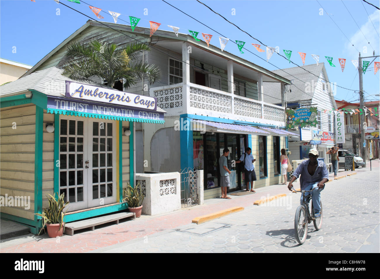 Barrier Reef Drive, San Pedro town centre, Ambergris Caye (aka La Isla Bonita), Barrier Reef, Belize, Caribbean, Central America Stock Photo