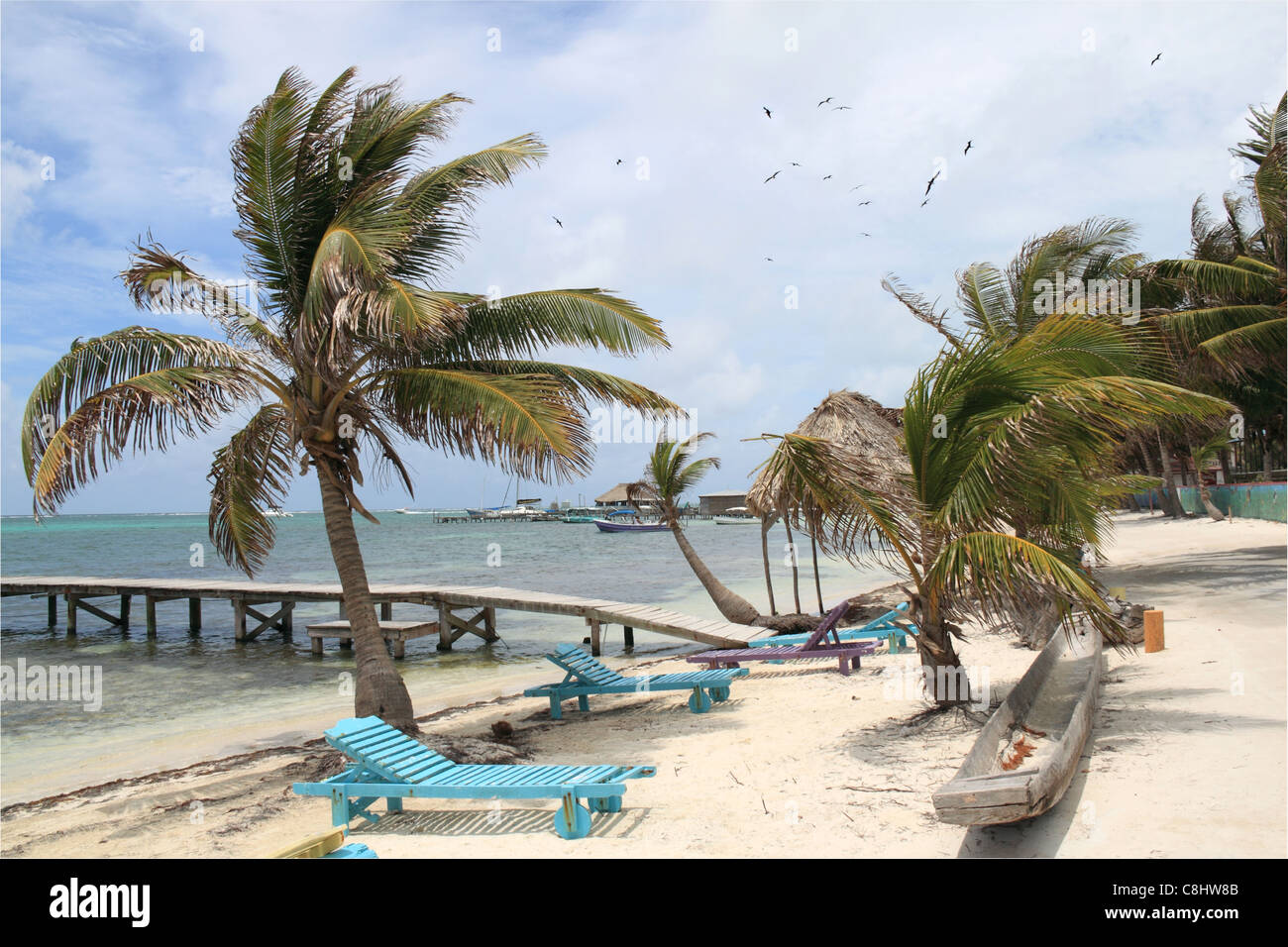 Beach Road, San Pedro town centre, Ambergris Caye (aka La Isla Bonita), Barrier Reef, Belize, Caribbean, Central America Stock Photo