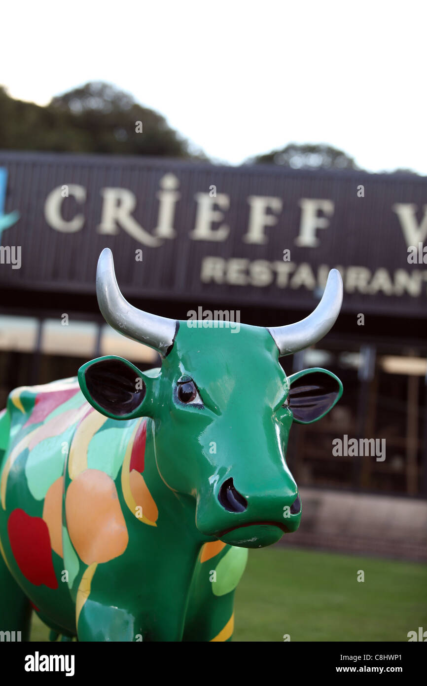 Model cow in front of Crieff visitor centre in the town of Crieff in Perthshire, Scotland, UK Stock Photo
