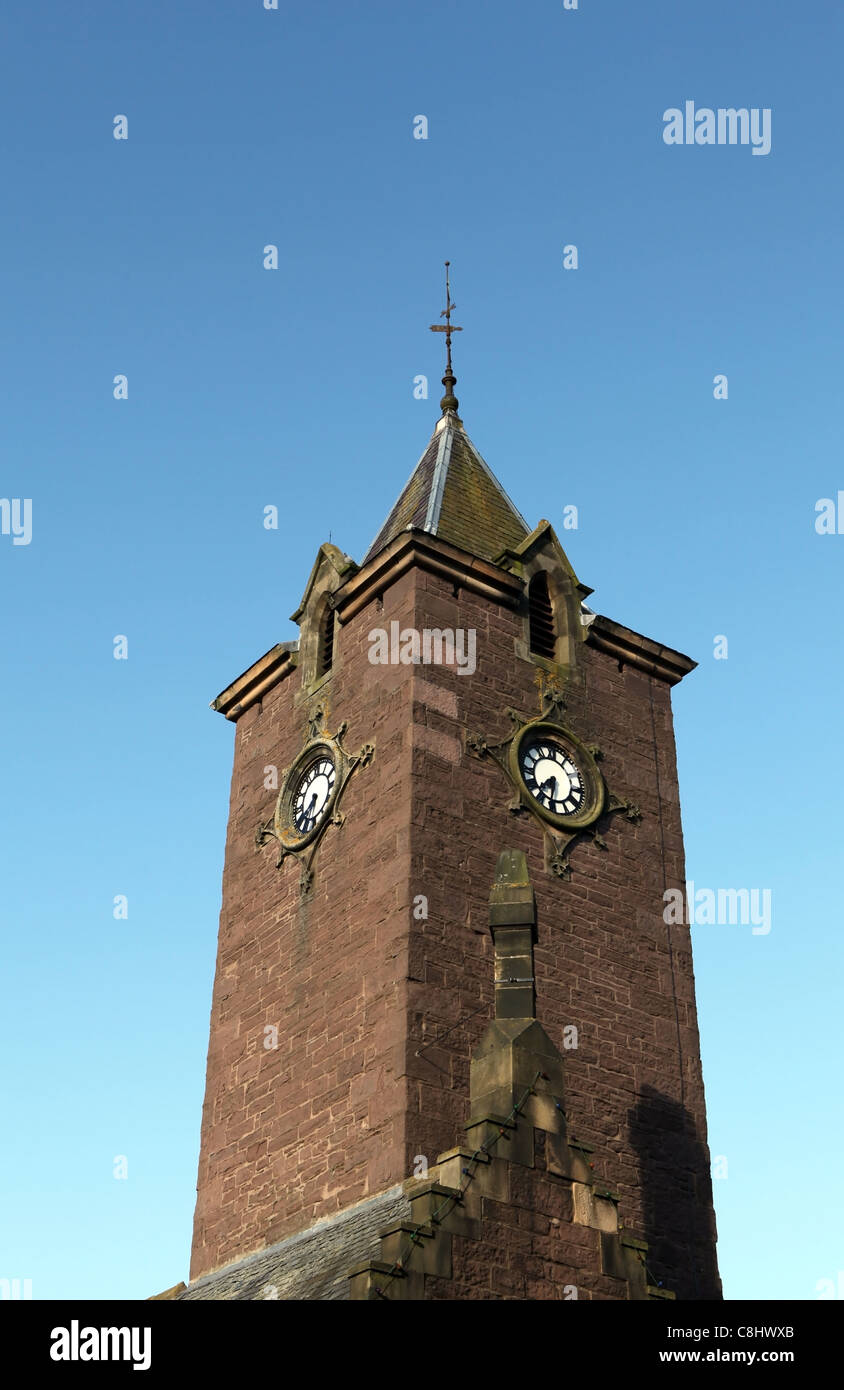 The old clock tower in the main street of the town of Crieff in Perthshire, Scotland, UK Stock Photo