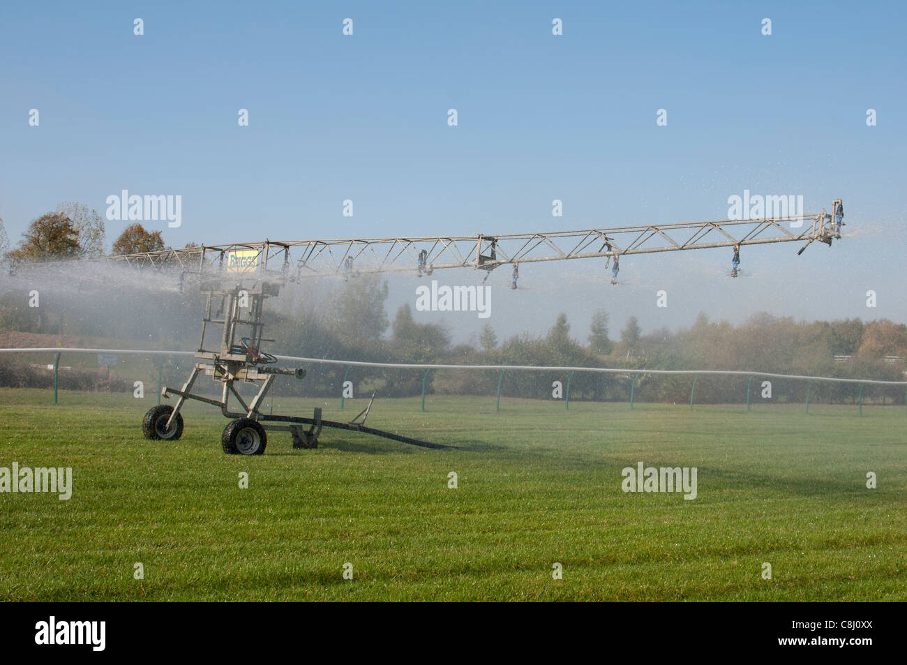 Briggs automatic watering system on Warwick racecourse, UK Stock Photo