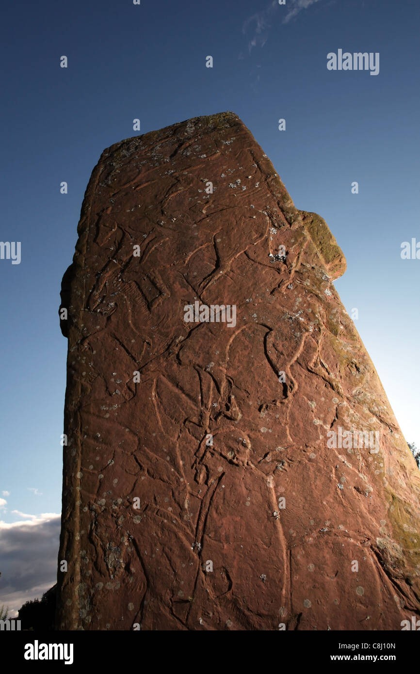 The Pictish carved standing stone in the village of Fowlis Wester near Crieff, Perthshire, Scotland, UK Stock Photo