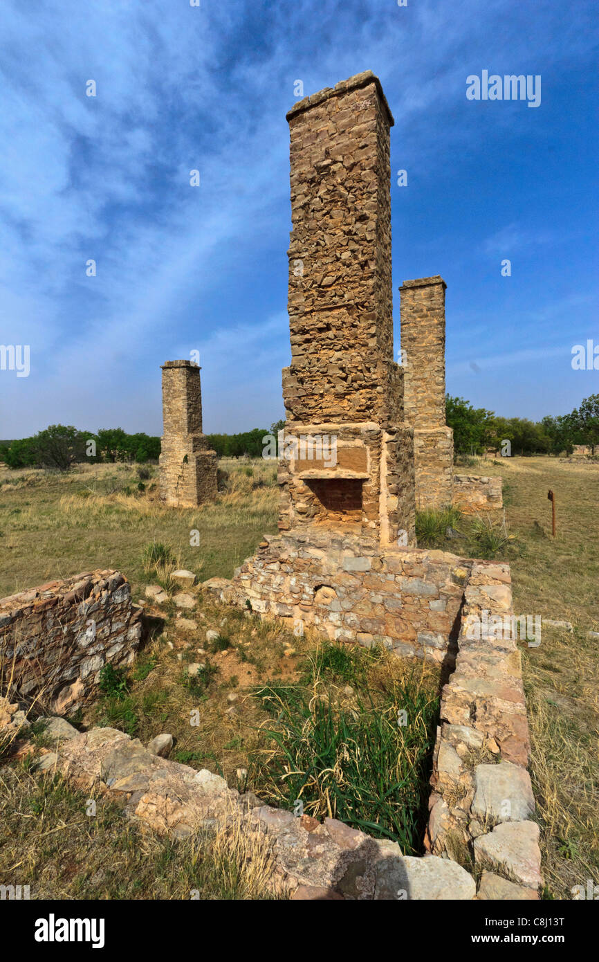 Fort Phantom Hill, National Historic Landmark, officers quarters, ruins, Texas, Texas Forts Trail, USA, USA Texas Stock Photo