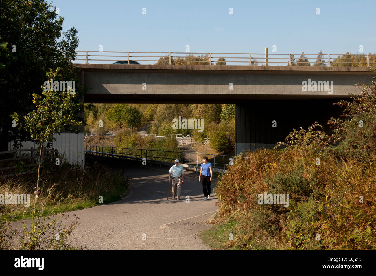 Pooley Country Park and M42 motorway bridge, Warwickshire, UK Stock Photo