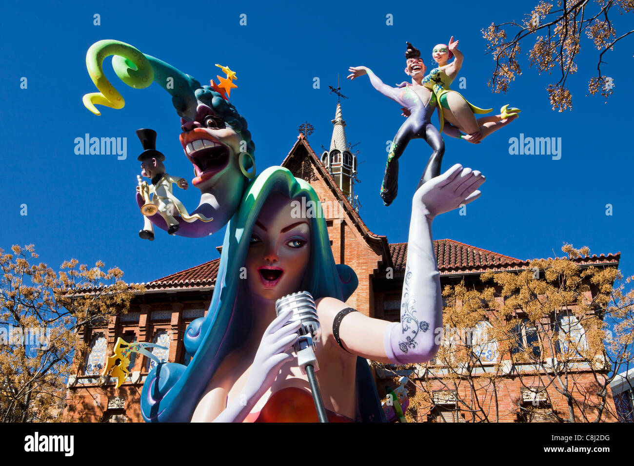 Spain, Europe, Valencia, art, big, color, falla, festival, imagination, people, street, Stock Photo