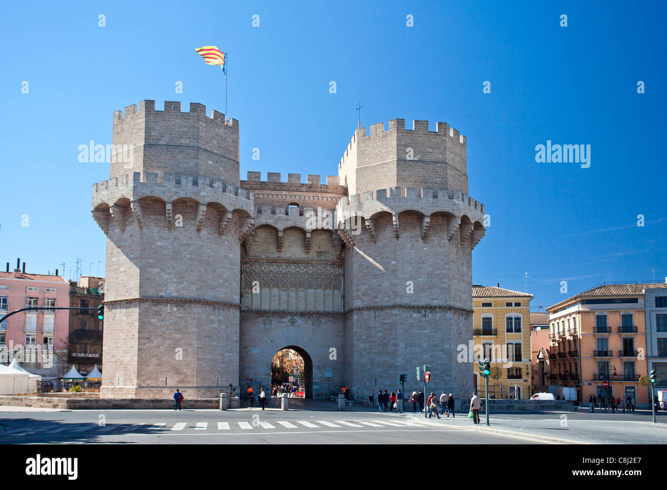 Spain, Europe, Valencia, Walls, Serrano Gate, gate, fortification Stock Photo