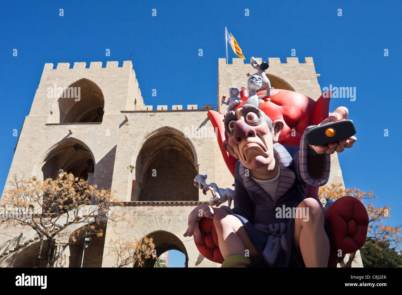Spain, Europe, Valencia, art, big, color, falla, festival, imagination, Serrano Gate Stock Photo