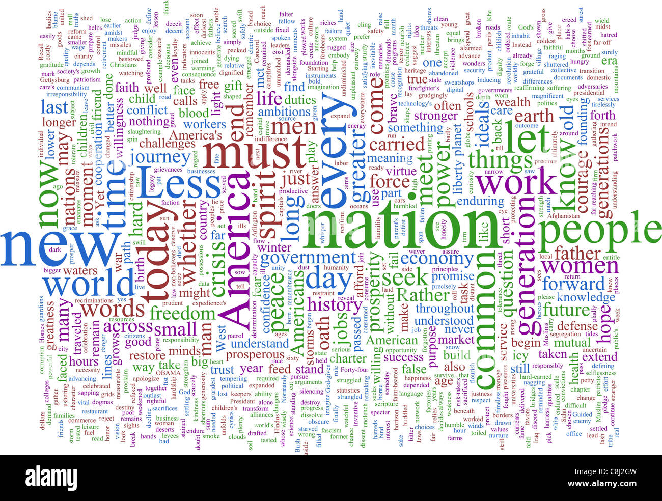 Word Cloud based on President Obama's Inaugural Speech Stock Photo