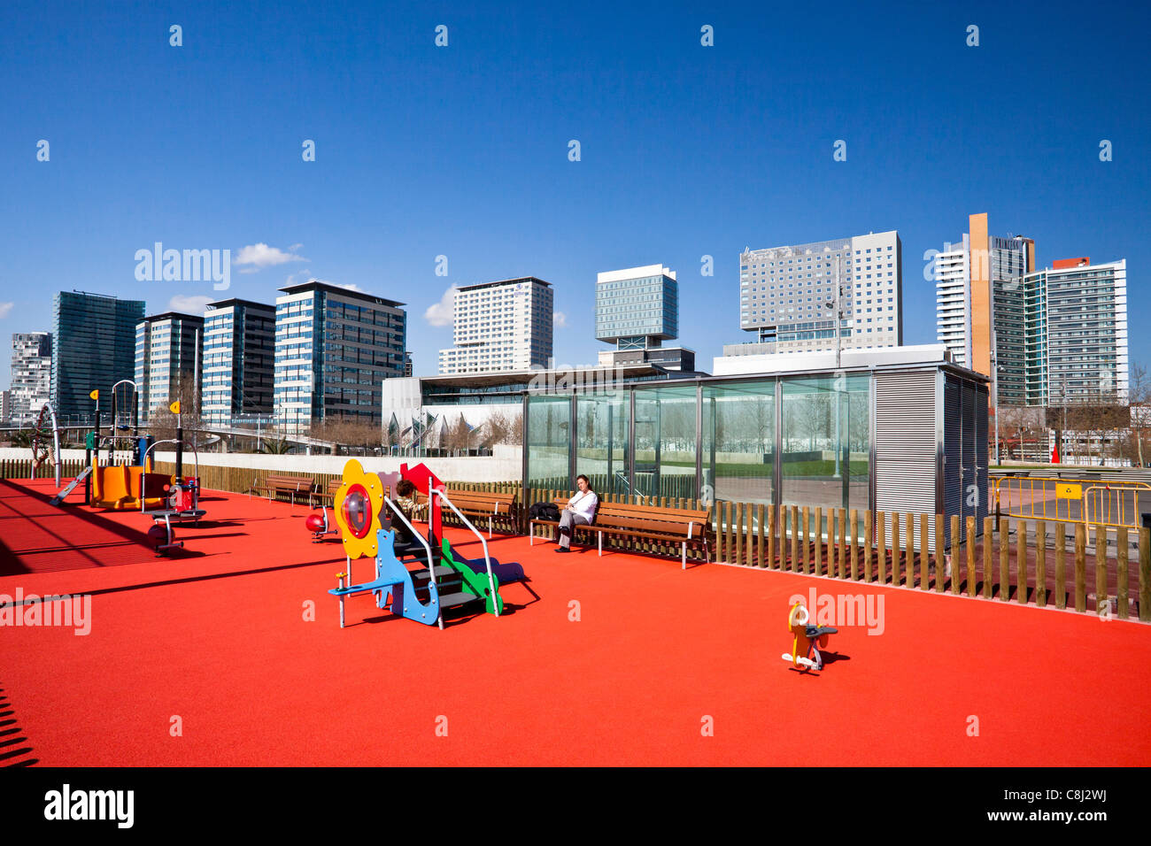 Spain, Europe, Catalunya, Barcelona, Diagonal Mar, Children, toys, Park Stock Photo