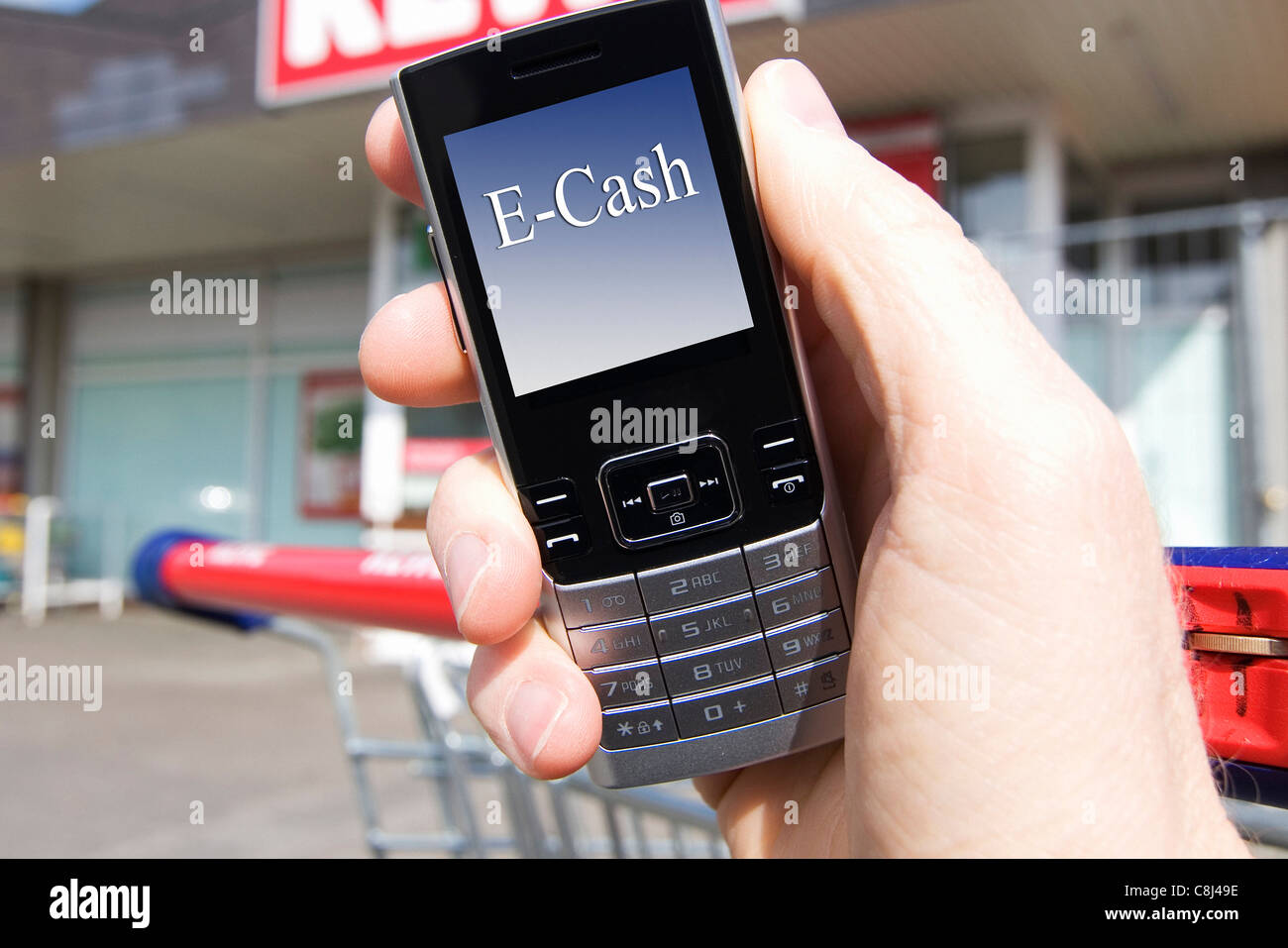 Mobile phone, buy, pay, system, NFC, technology, technics, NFC, NFC technology, number system, pay, mobile phone, payment, Ecash Stock Photo