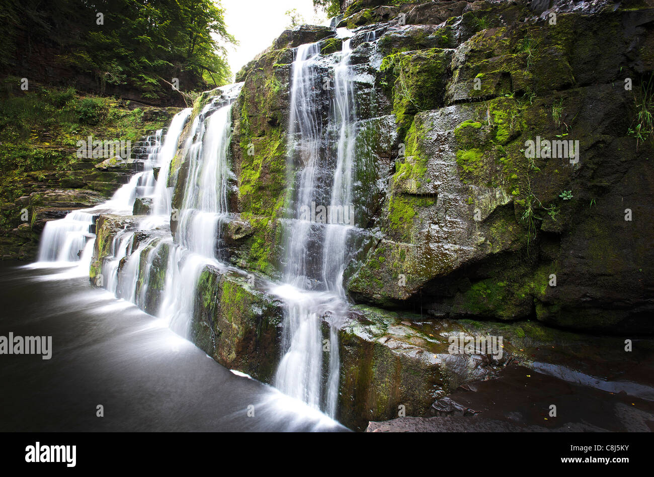 Corra Linn waterfall on the River Clyde at New Lanark, Scotland. Stock Photo