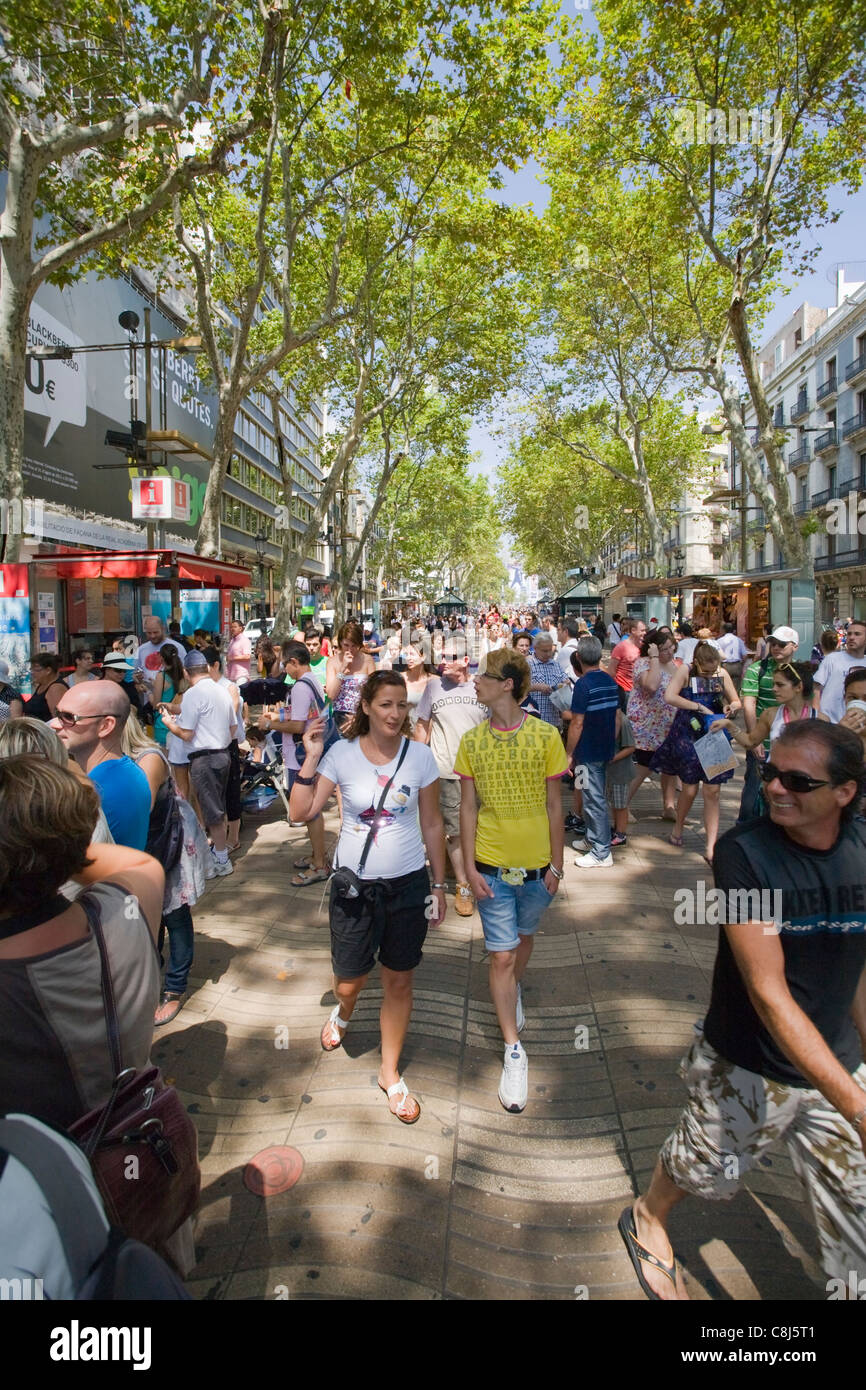 Las Ramblas walking street, Barcelona, Spain Stock Photo