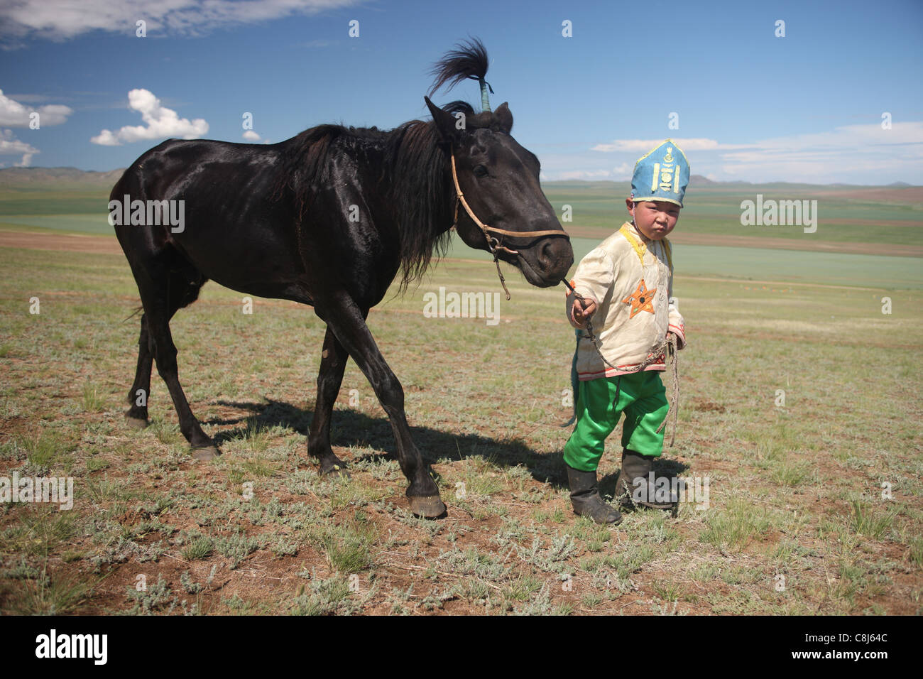 Naadam-Festival, Mongolia, nomads, Mongols, summer-festival, wrestling, archery, horse racing, Chinggis Khaan, cultural event, g Stock Photo