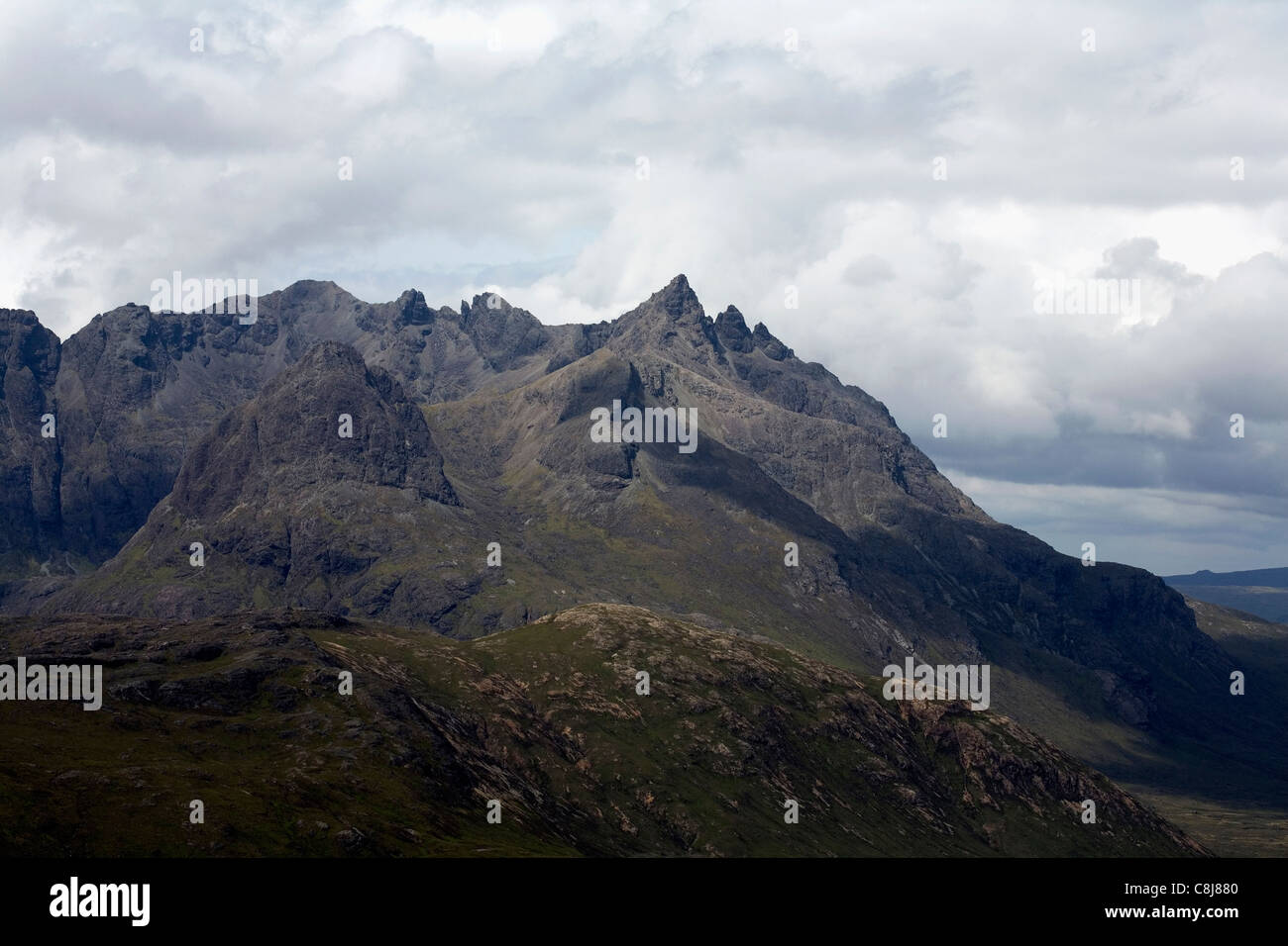 The Cuillin Sgurr nan Gillean Am Bastier Bruach na Frithe from the slopes of Blabheinn Isleof Skye Scotland Stock Photo