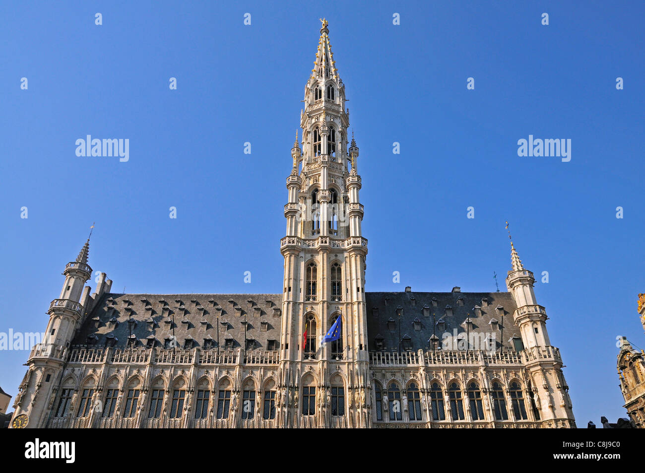 Architecture, Belgium, Benelux, Brussels, Europe, Gothic, capital, city hall, landmark, city administration, UNESCO, administrat Stock Photo