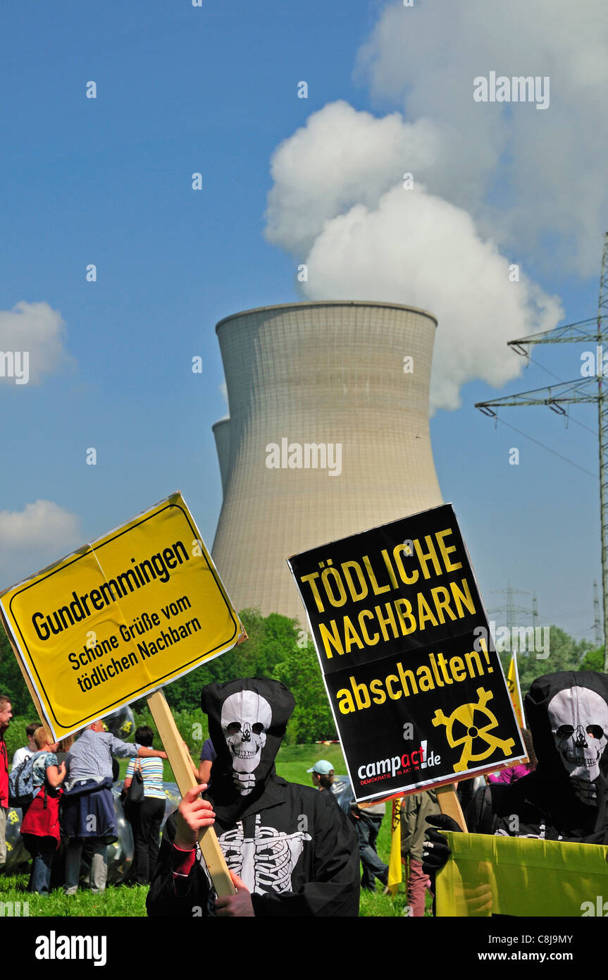 Anti, nuclear energy, nuclear, energy, nuclear power station, Bavaria, Germany, energy provider, Europe, Gundremmingen, nuclear Stock Photo