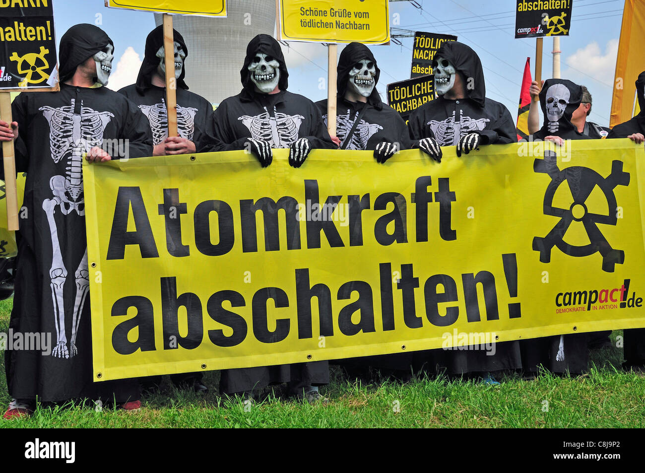 Anti, nuclear energy, nuclear, energy, nuclear power station, Bavaria, Germany, energy provider, Europe, Gundremmingen, nuclear Stock Photo