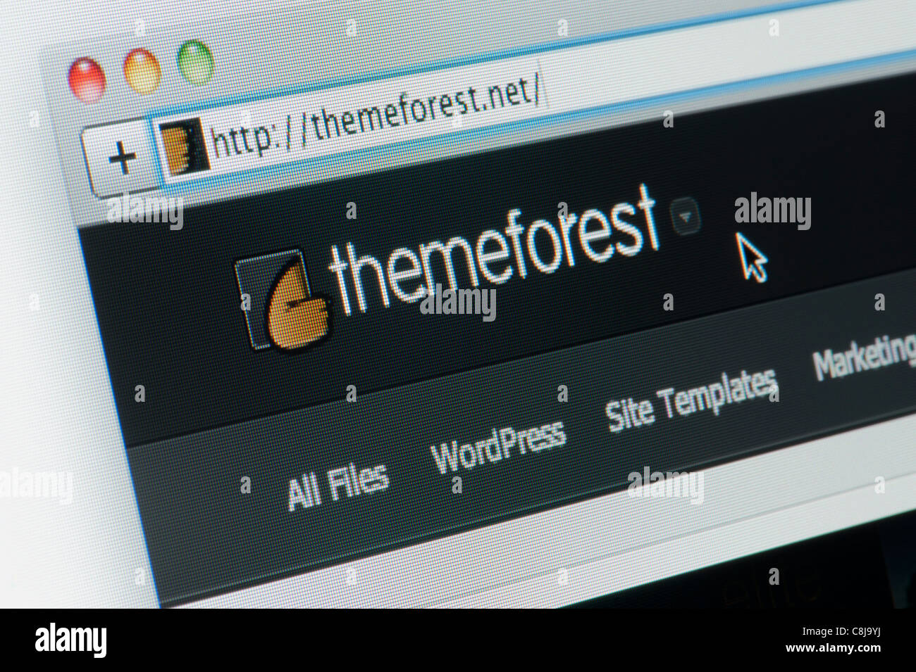 Close up of the ThemeForest logo as seen on its website. (Editorial use only: print, TV, e-book and editorial website). Stock Photo