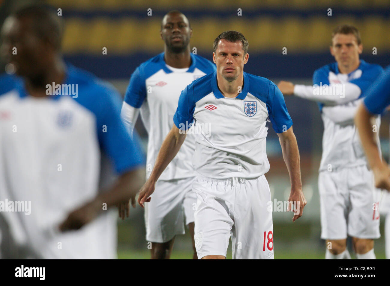 Jamie Carragher of England warms up before a 2010 World Cup Group C match against the United States at Royal Bafokeng Stadium. Stock Photo