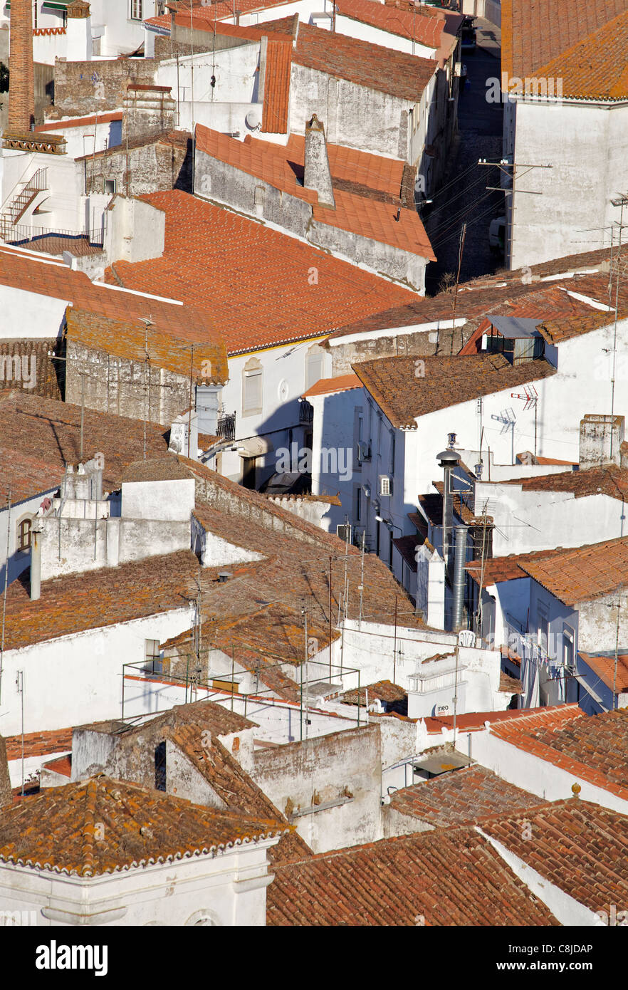 Terracotta Roofs of European Medieval Village Stock Photo