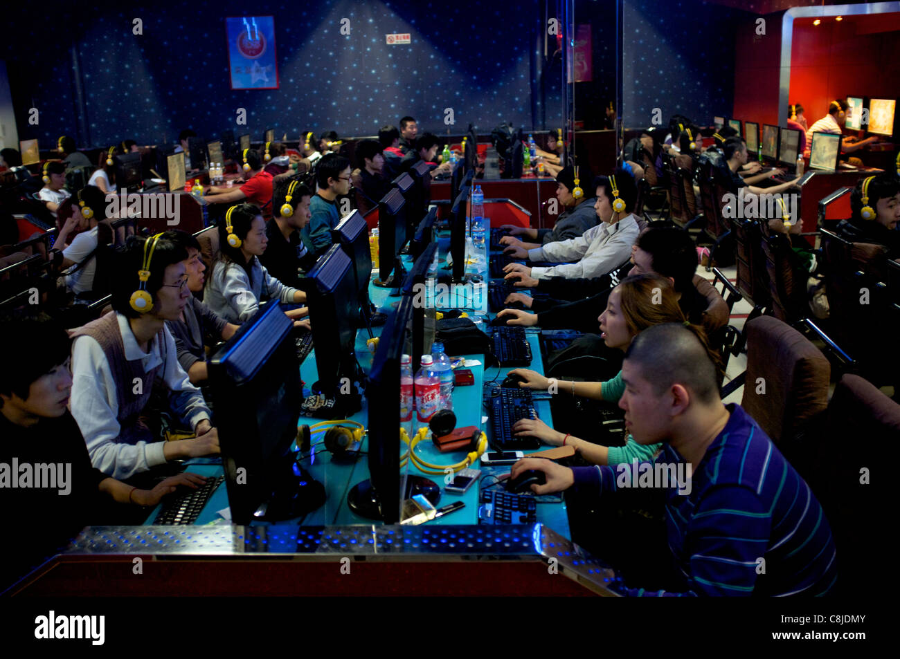 A packed internet cafe in Beijing, China. 24-Oct-2011 Stock Photo