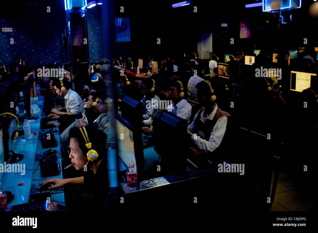 A packed internet cafe in Beijing, China. 24-Oct-2011 Stock Photo