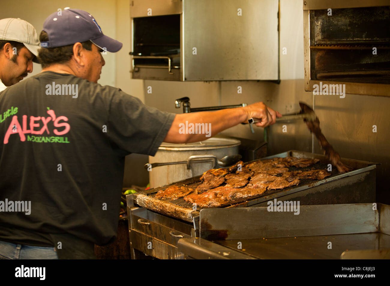 cooks working at Little Alex's Mexican Grill, Montecito, California, United States of America Stock Photo