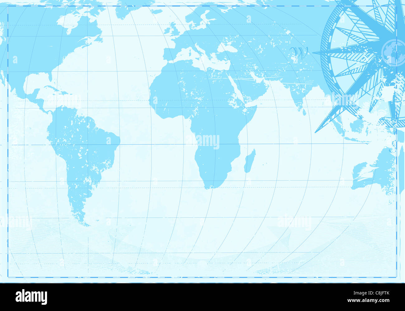 illustration of blue grunge background with Vintage word map and retro ...