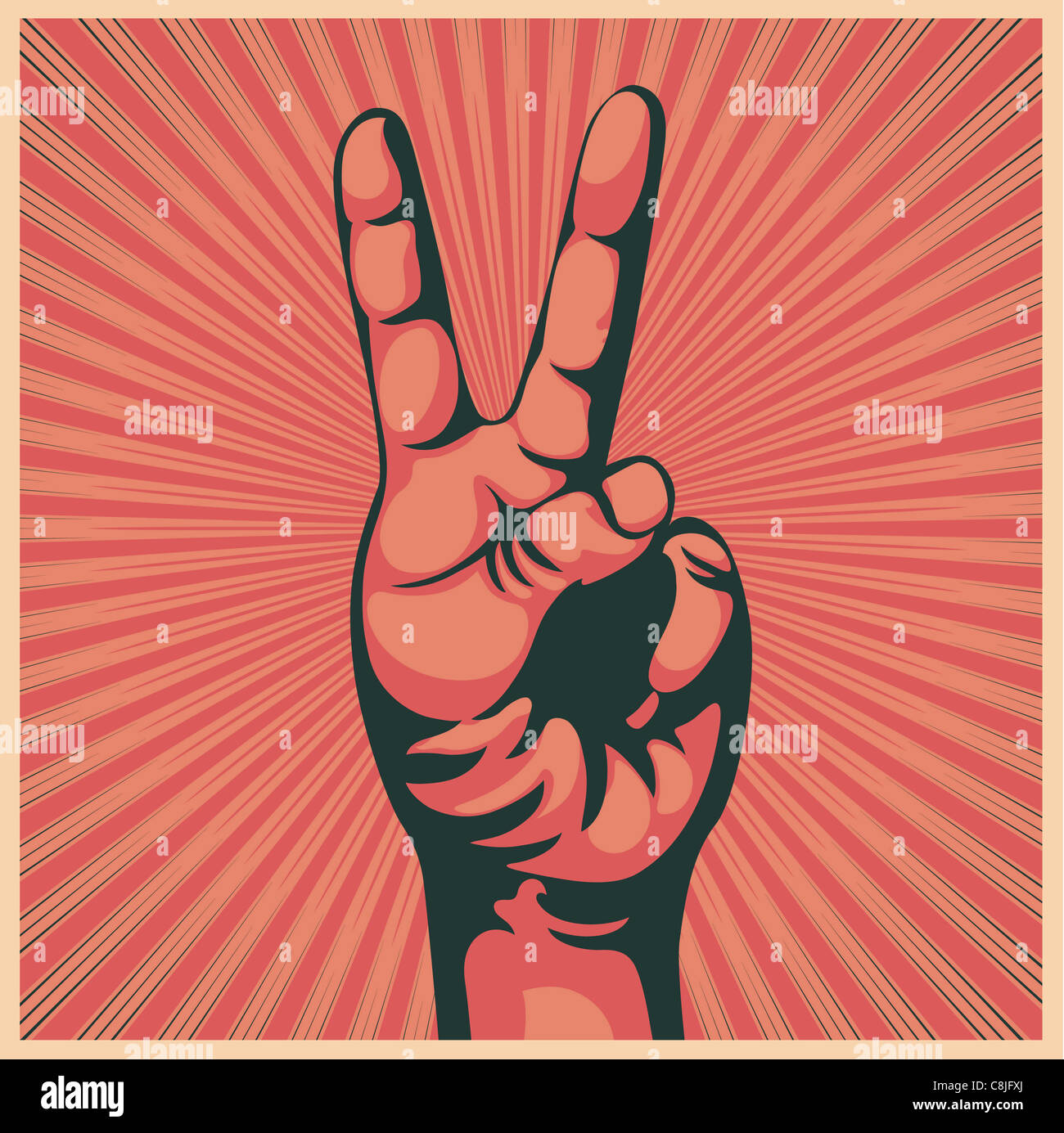 illustration in retro style of a hand with victory sign Stock Photo
