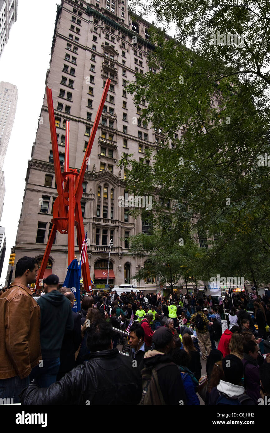 Zuccotti Park in Lower Manhattan is filled with hundreds of Occupy Wall Street protesters on Oct 21 2011 Stock Photo