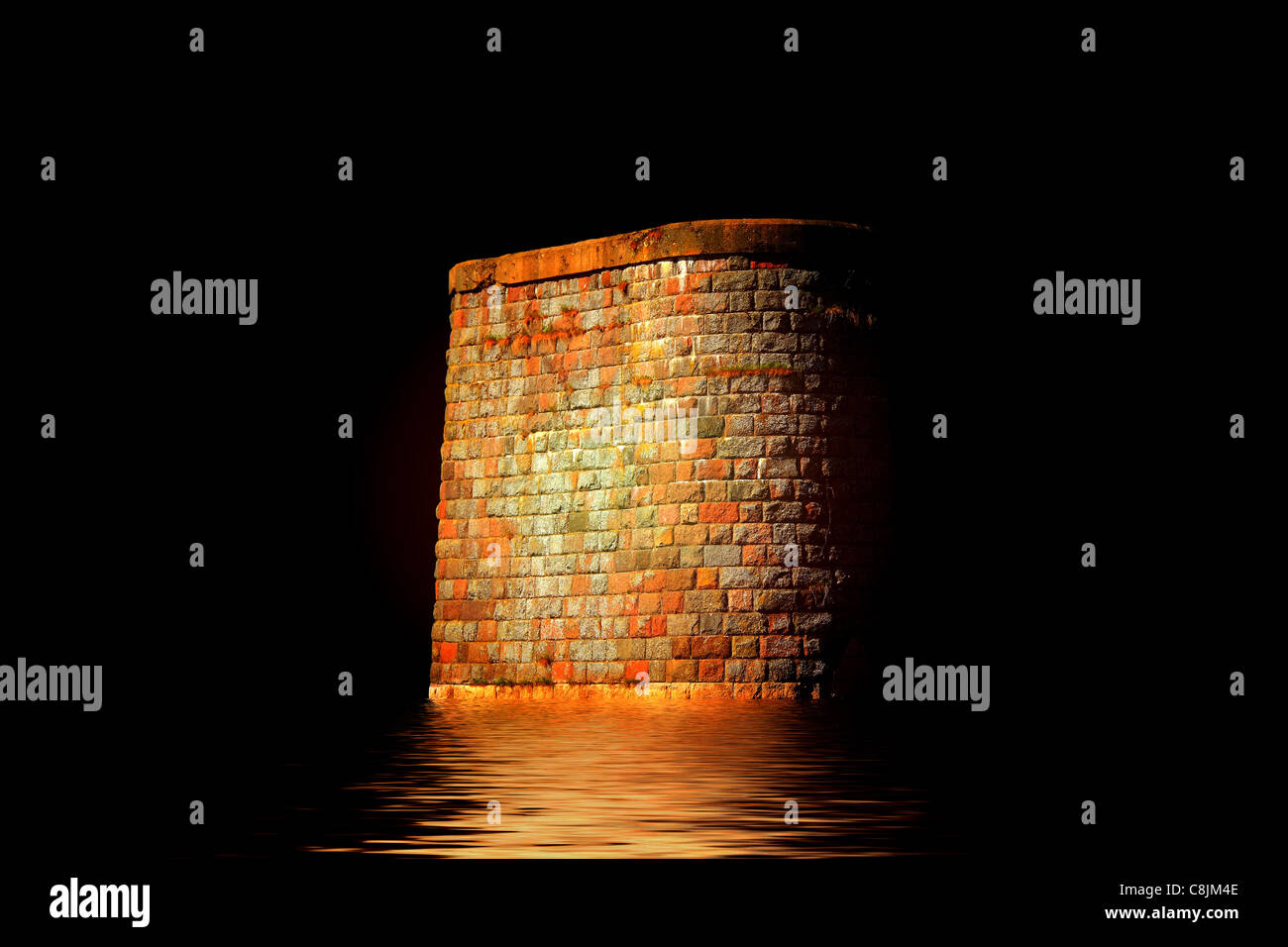 abstract view of stone pillar of the old bridge Stock Photo