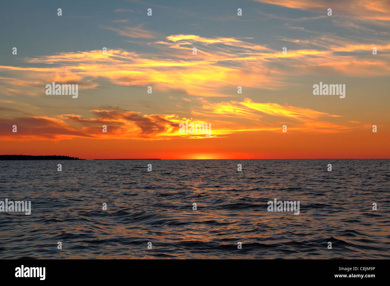 sunset on lake Stock Photo