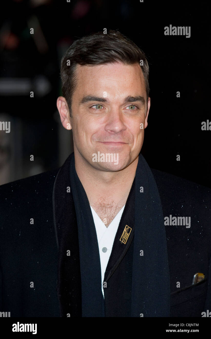 Robbie Williams arrives for the 'Brit Awards' at Earls Court, London, 16th February 2010. Stock Photo