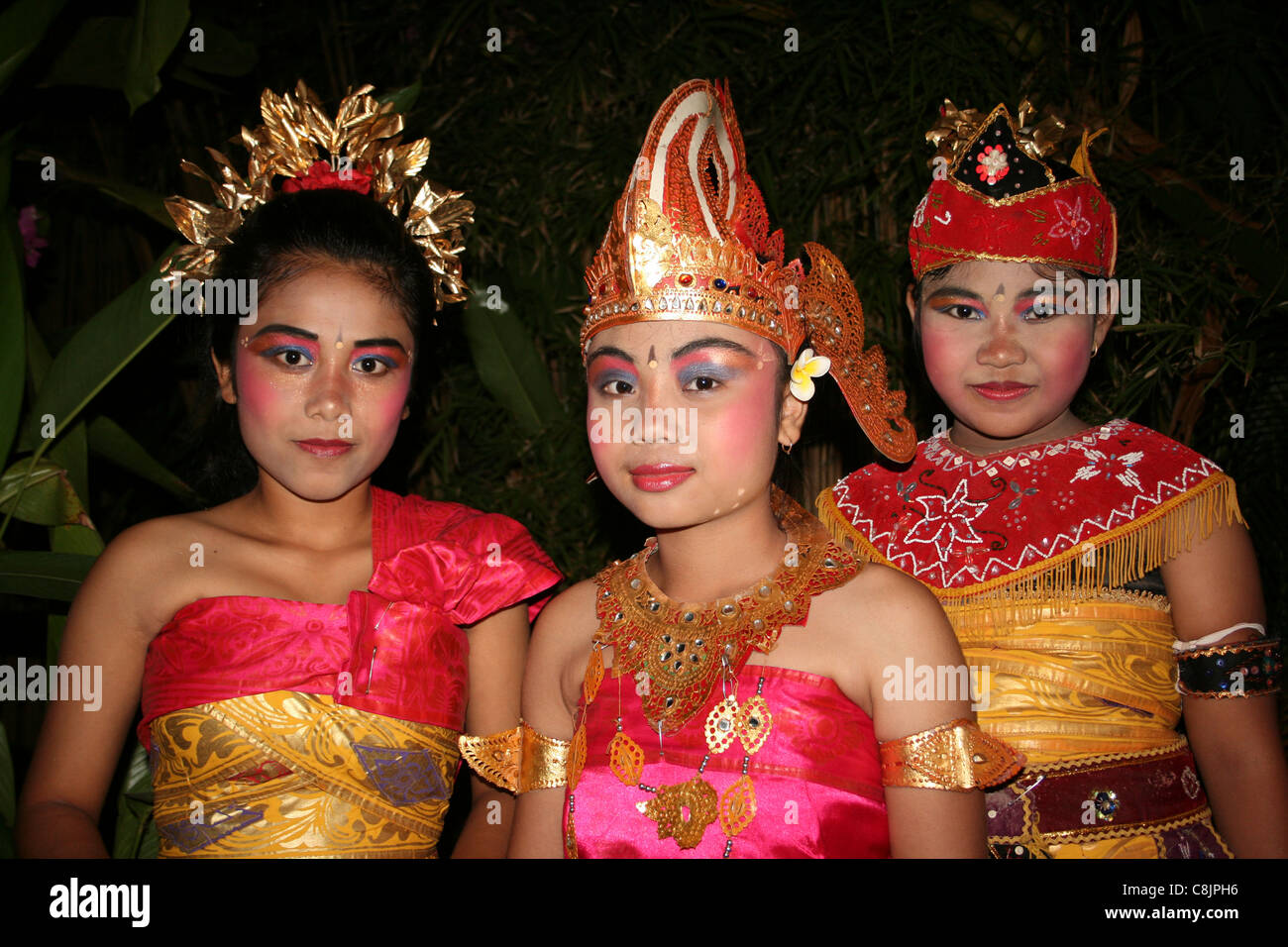 Young Balinese Legong Dancers Stock Photo