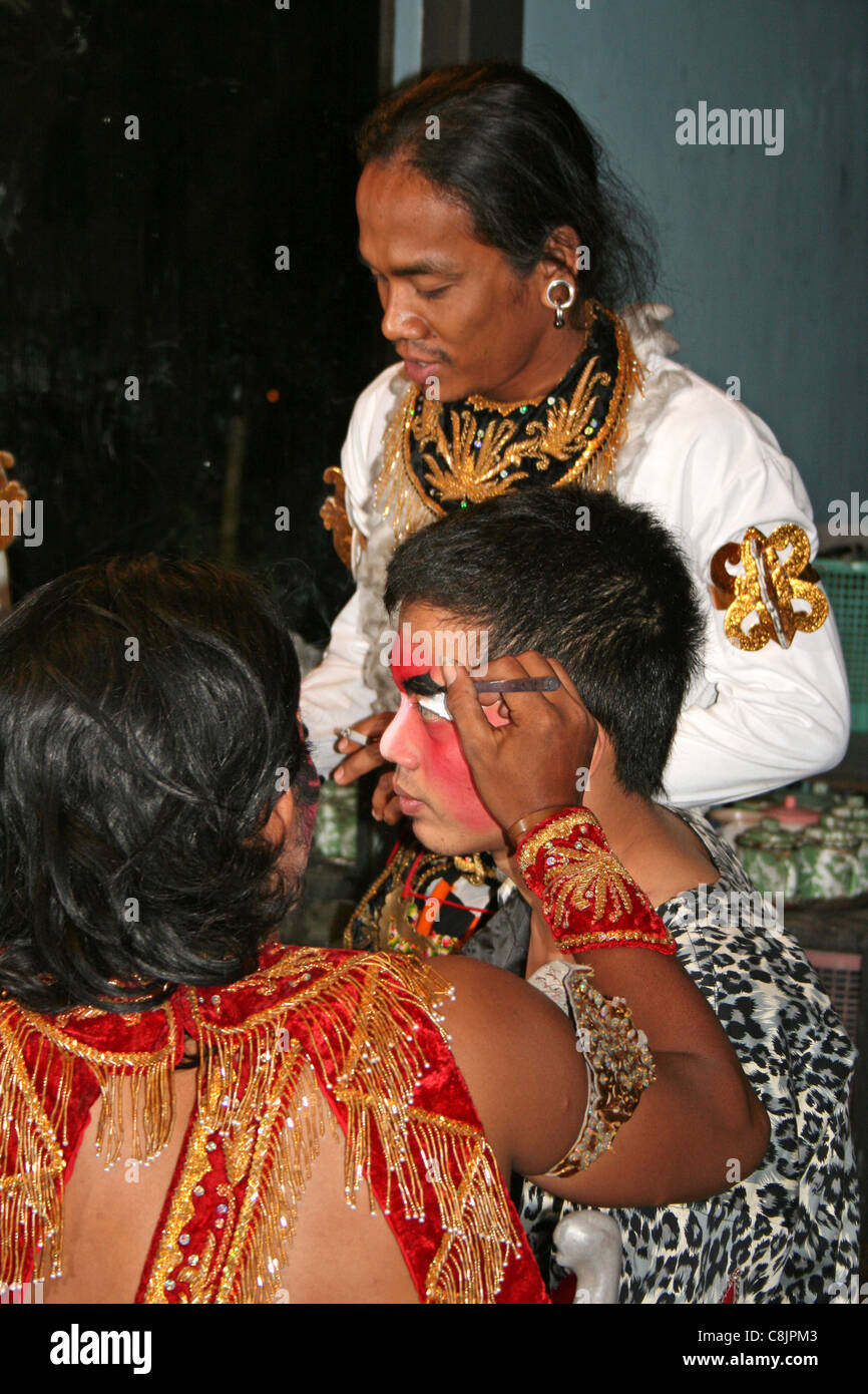 Dance Performers Applying Make-up Backstage Before A Production Of The Hindu Epic 'The Ramayana' Stock Photo