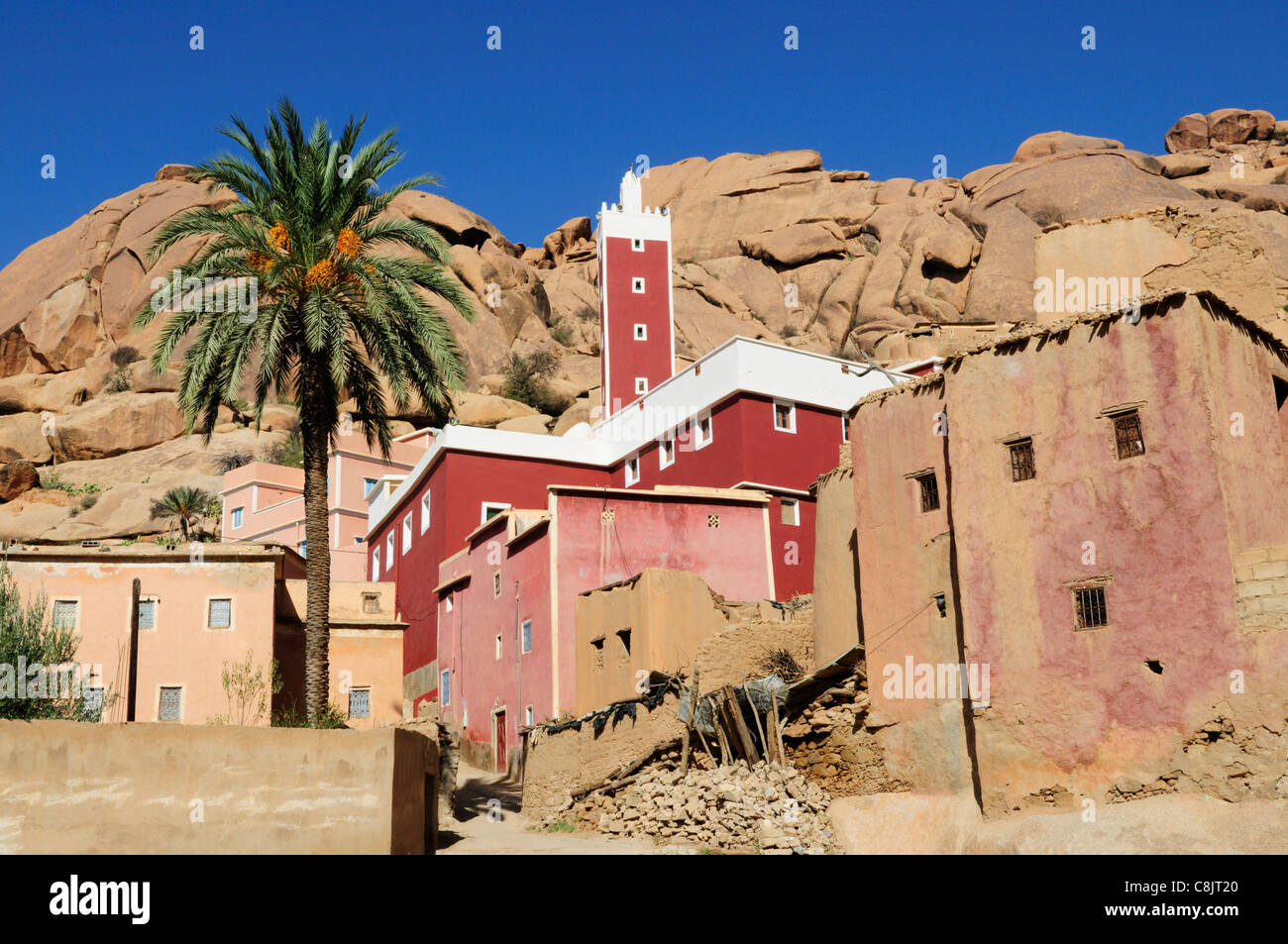 Mosque in The Village of Adai near Tafraoute, Souss-Massa-Draa region, Morocco Stock Photo