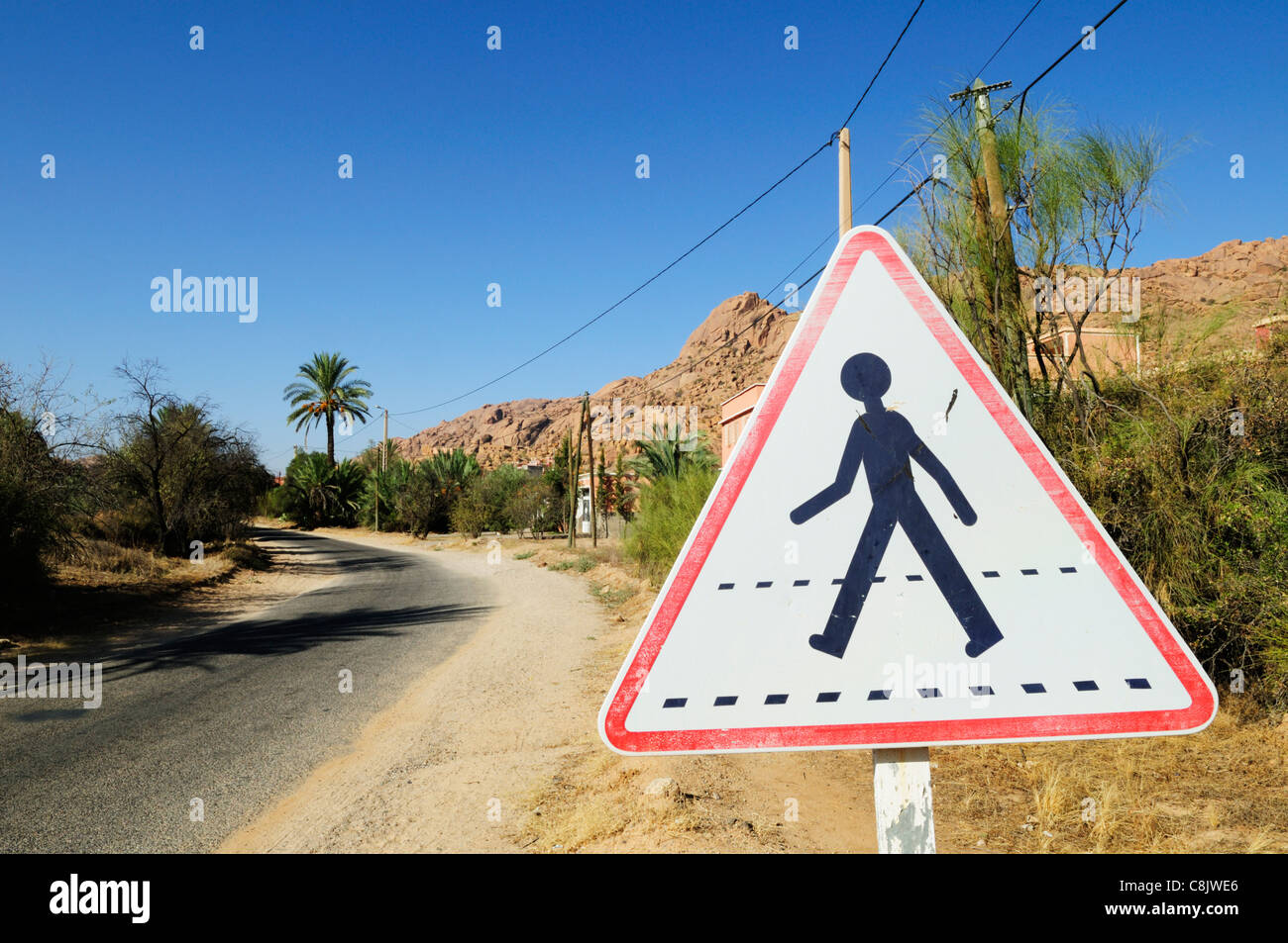 Pedestrian Crossing Sign, near Tafraoute, Morocco Stock Photo
