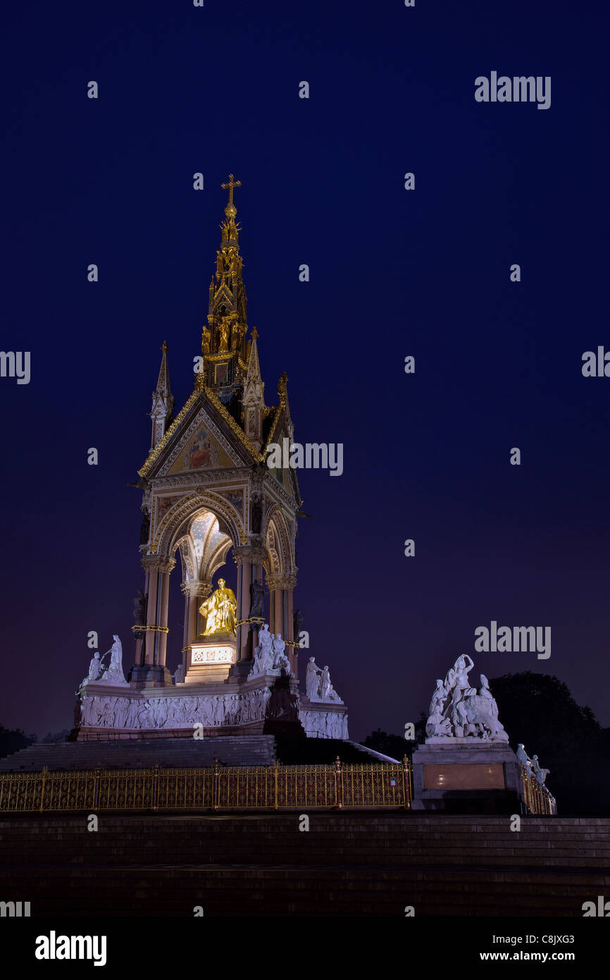 Albert Memorial in evening, Kensington Gardens, London, England, UK, United Kingdom, GB, Great Britain, British Isles, Europe, Stock Photo
