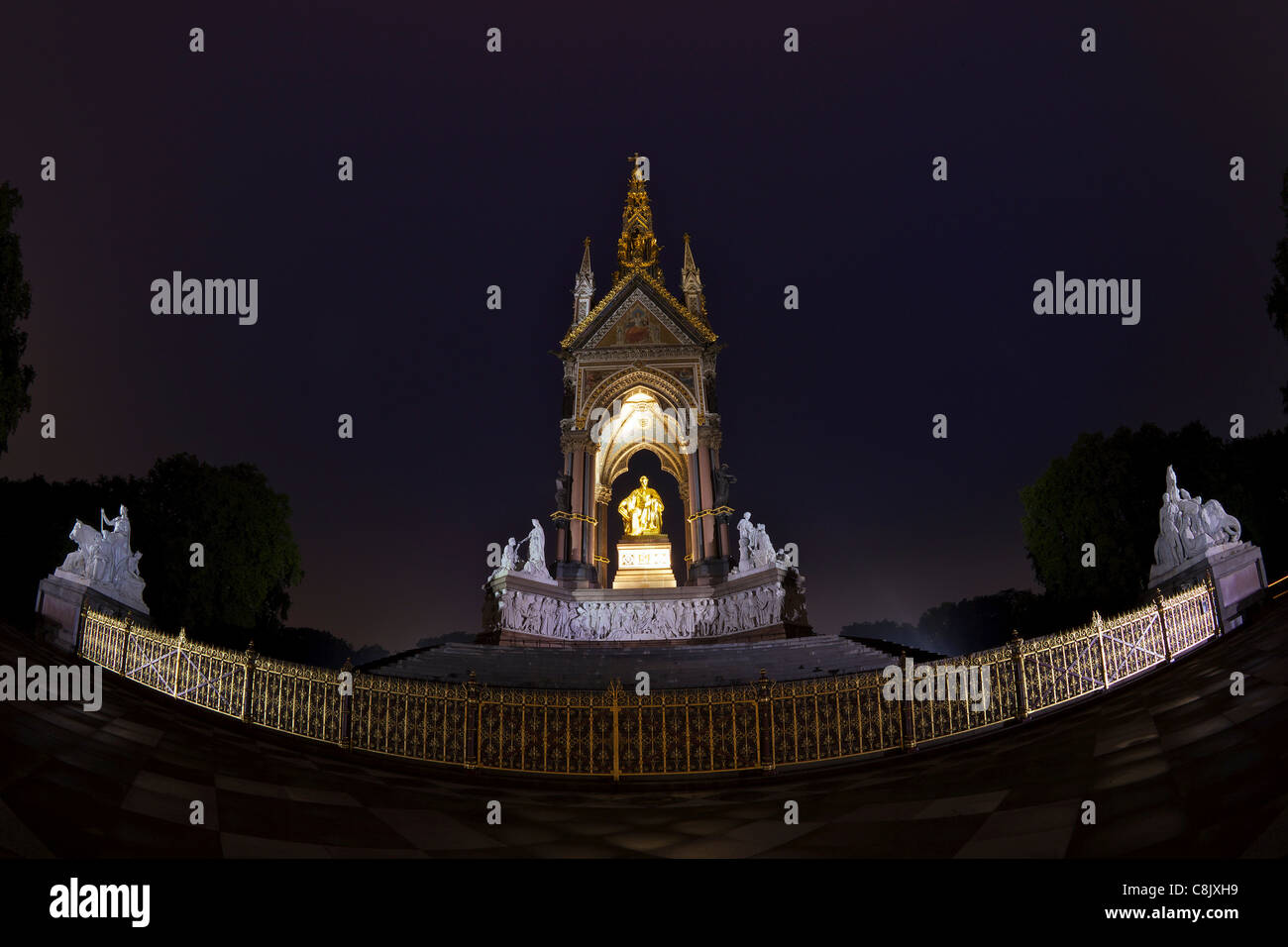 Albert Memorial in evening, Kensington Gardens, London, England, UK, United Kingdom, GB, Great Britain, British Isles, Europe, Stock Photo