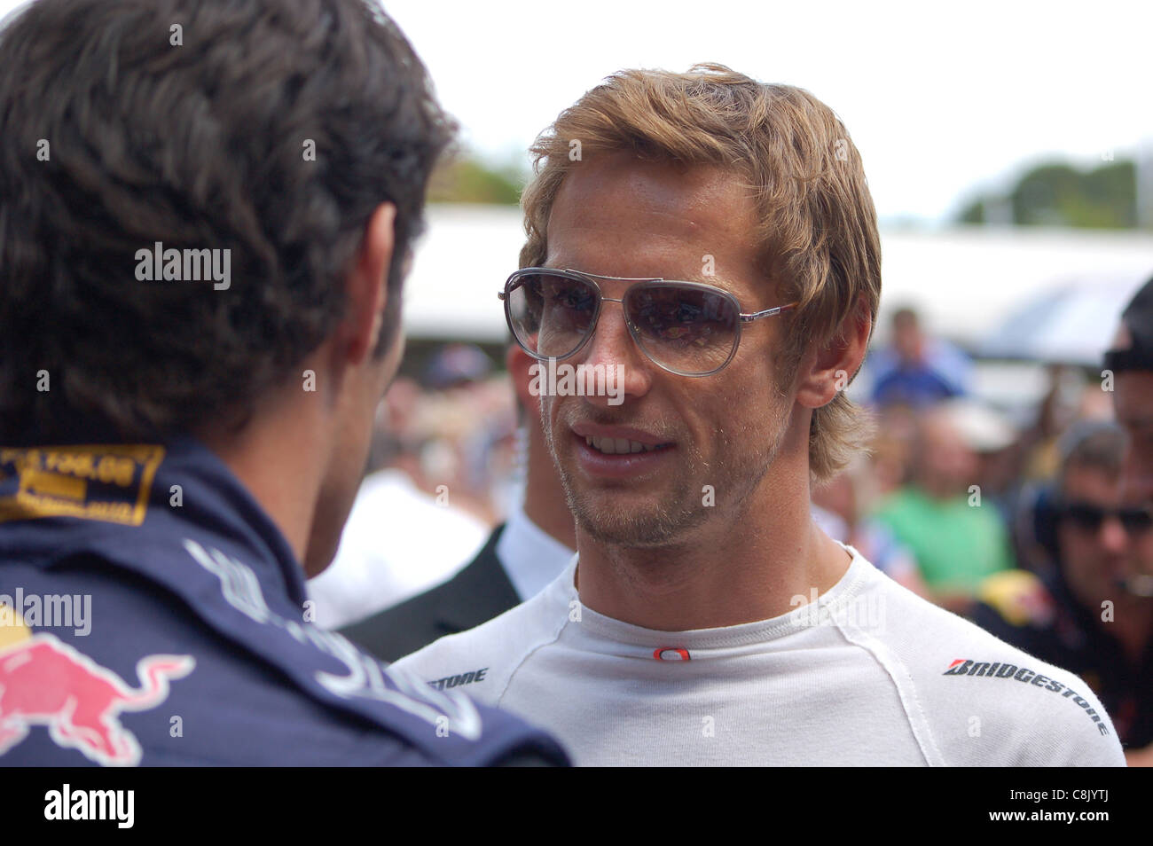 Jenson Button Talks To Mark Webber At Goodwood Festival Of Speed Stock