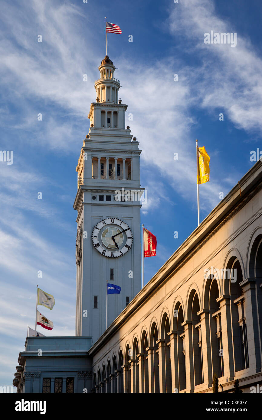 Clock tower at the Ferry Terminal Building along the waterfront, San Francisco California USA Stock Photo