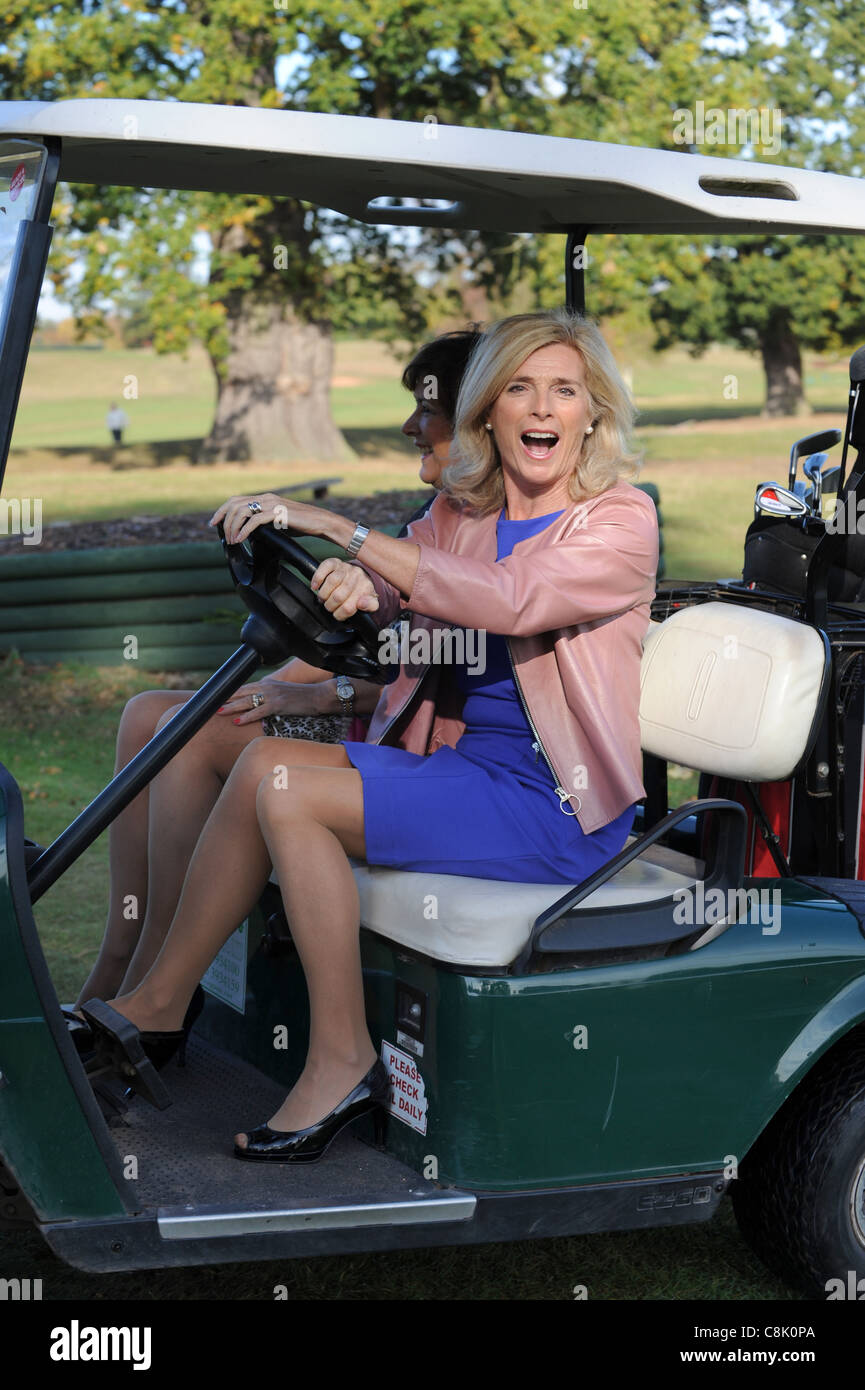 English actress Jan Harvey driving a golf buggy at Patshull Park Hotel in Staffordshire Stock Photo