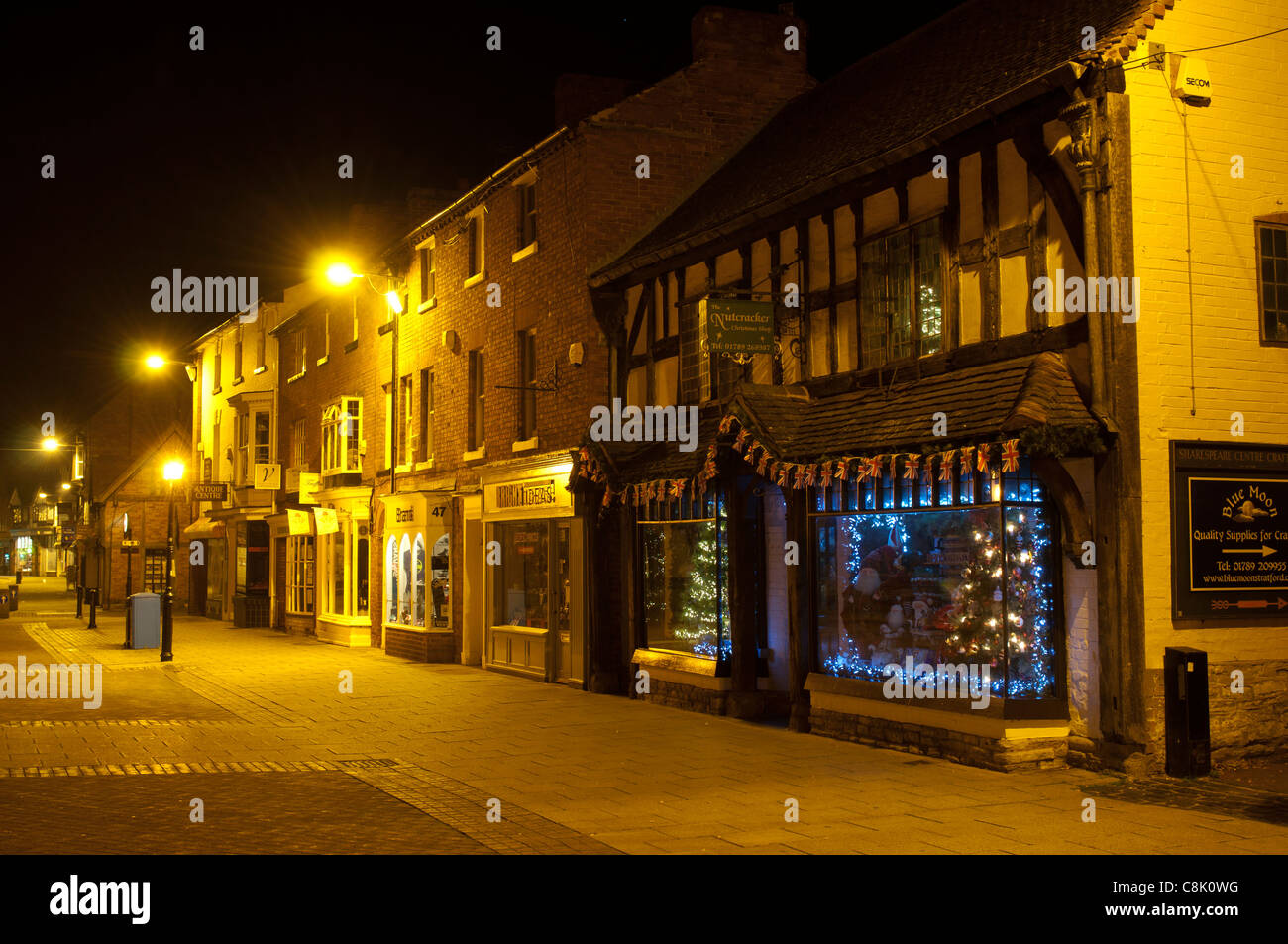 Shops in Henley Street at night, StratforduponAvon, England, UK Stock