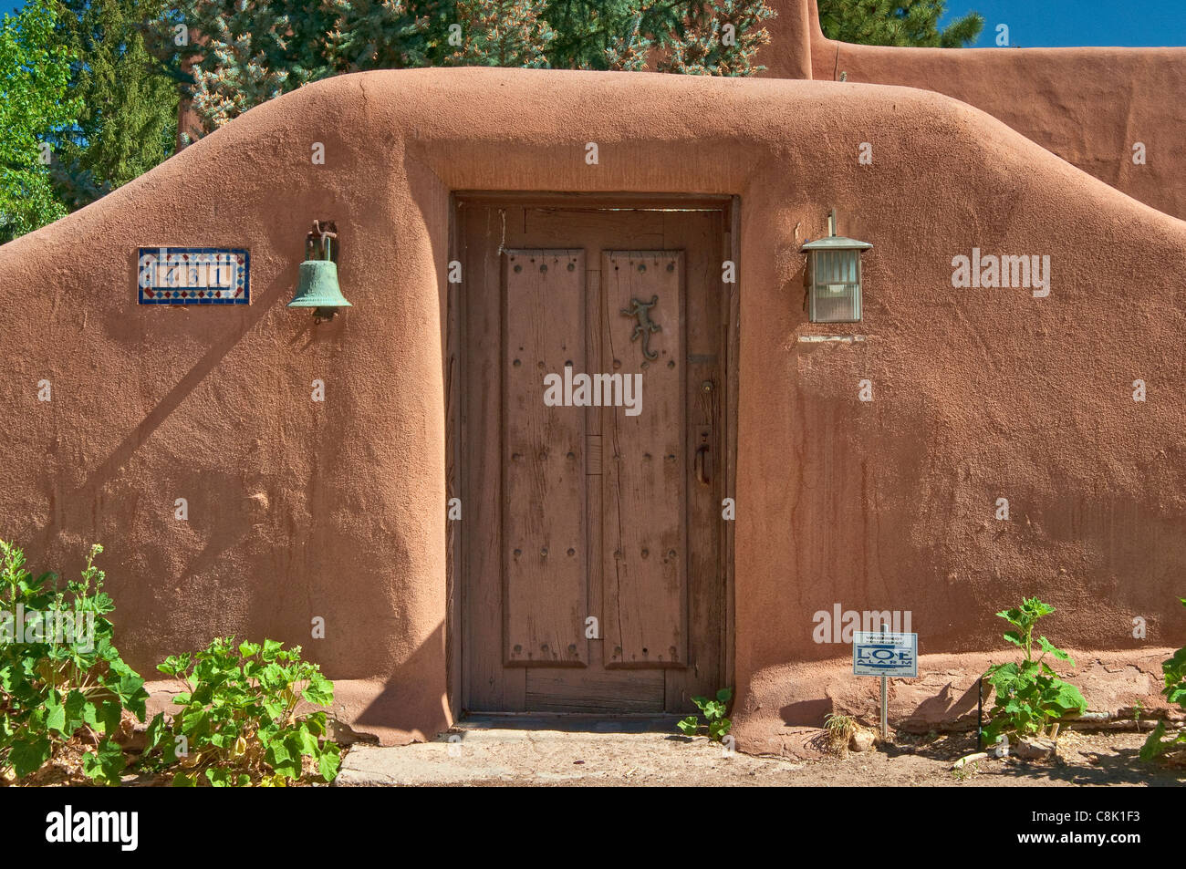 Entrance to house at Camino de las Animas, Santa Fe, New Mexico, USA Stock Photo