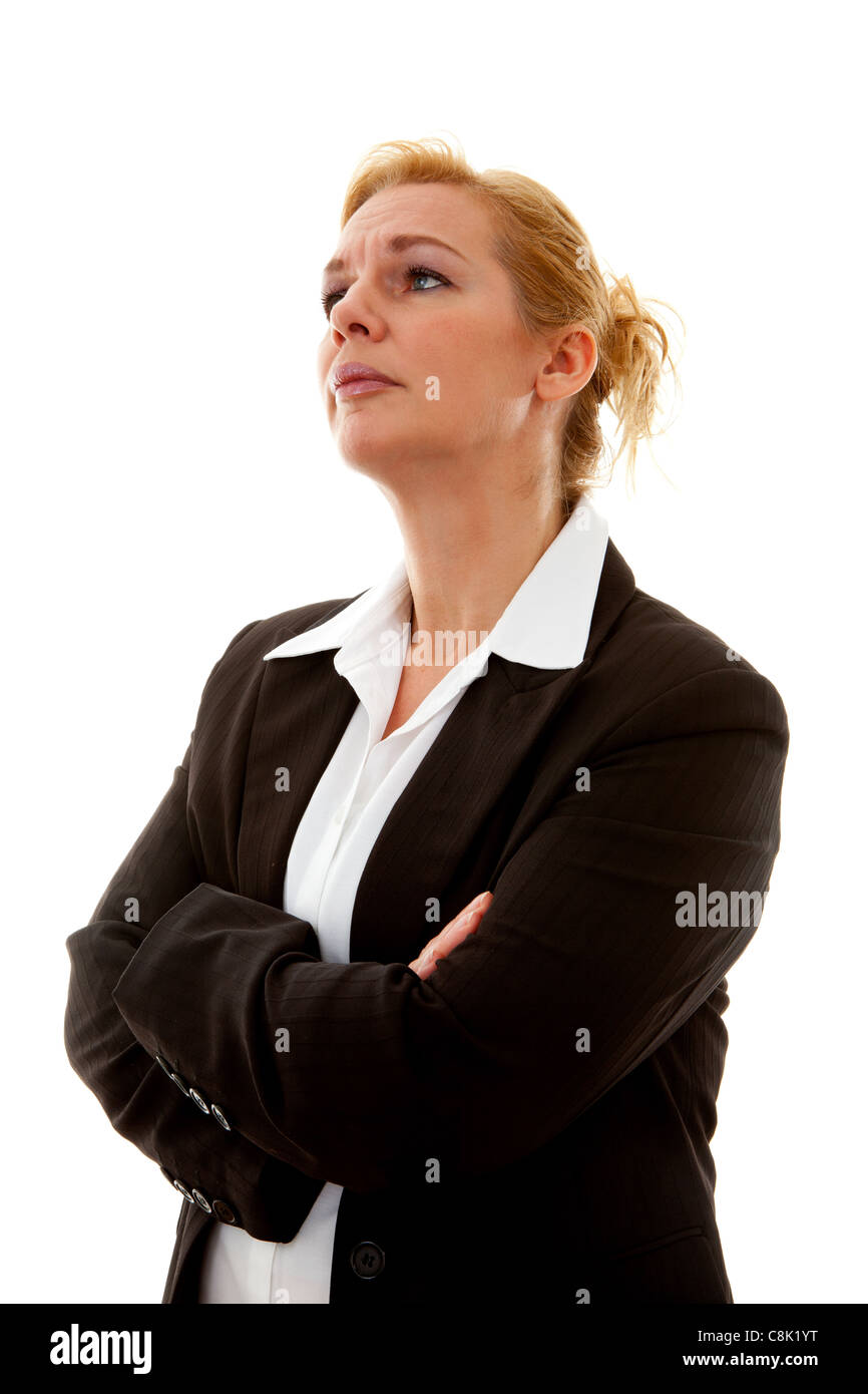 business woman with arms crossed over white background Stock Photo - Alamy