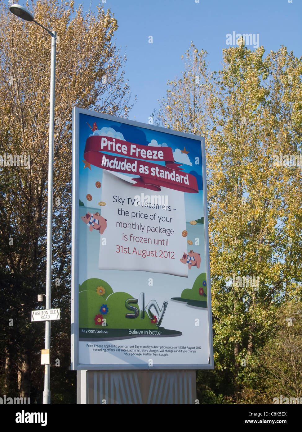 Sky 'Price Freeze' advertising campaign billboard poster in Manchester. Stock Photo