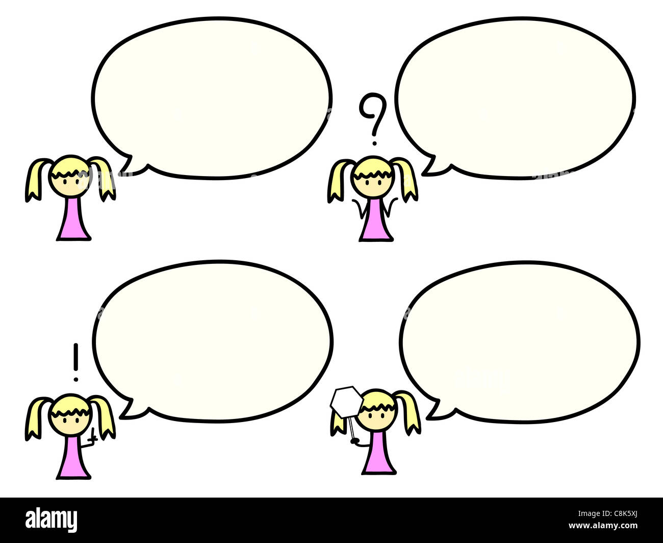 Cartoon of cute girl witch speech bubbles Stock Photo Alamy